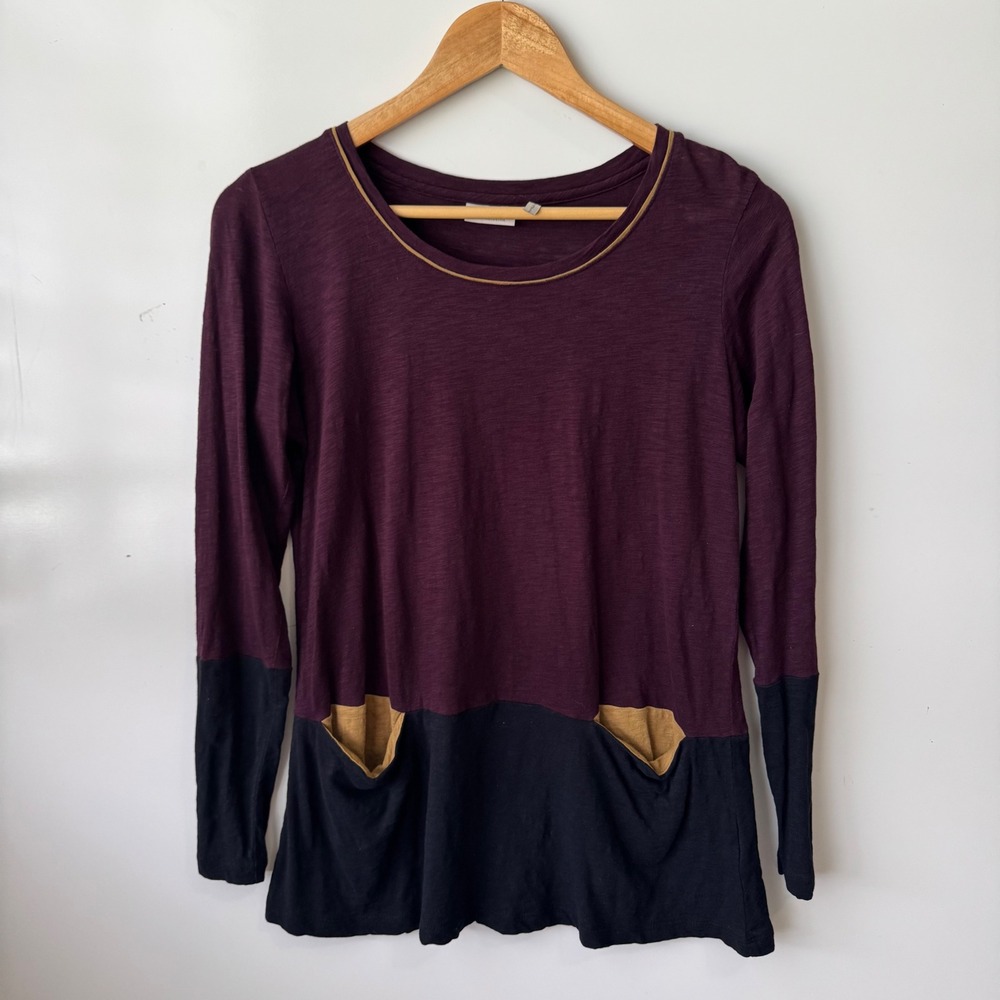 LOGO Lori Goldstein Long Sleeve Tunic Top Color Block‎ Pockets XS